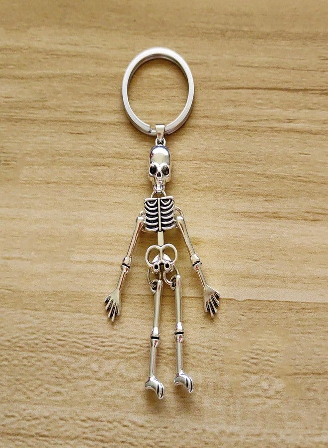 Meimimix Gothic Skull Skeleton Charm Keychain for Men and Women Halloween Gifts (Silver) - Image 2